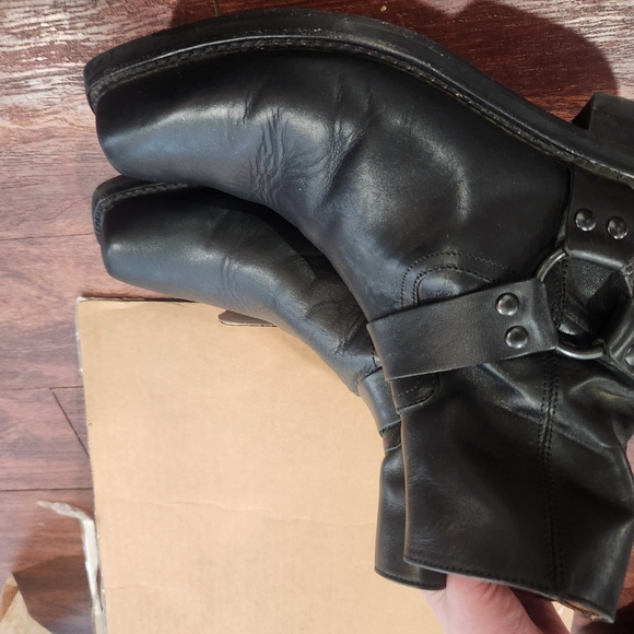 Black Leather Motorcycle Boots with Harness Detail